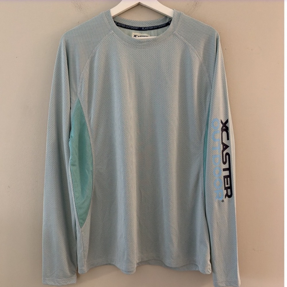 XCaster Outdoor Mens Blue Mesh Long Sleeve Performance Fishing Shirt Medium